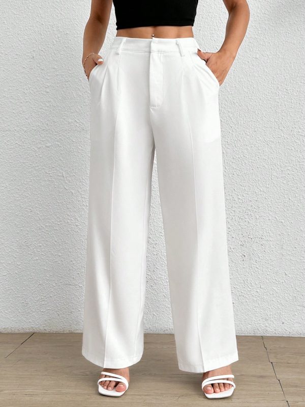 Women's Solid Color Pleated LooseWhite Pants