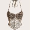 Cheetah Print Leopard Print Mesh Floral Halter Neck Asymmetric Hem Summer Sexy Camisole