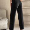 High Waist Seam Detail Straight Leg Spring Black Pants