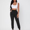 Solid Drawstring Waist Black Sweatpants
