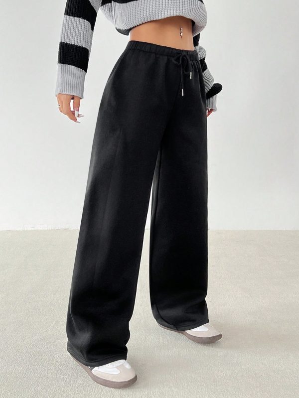 Women's Solid Color Drawstring Waist Wide Leg Loose Casual Sweatpants