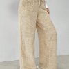 Drawstring Waist Teddy Wide Leg Pants