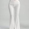White Y2k Solid Ruched Flare Leg Pants Flare Leggings