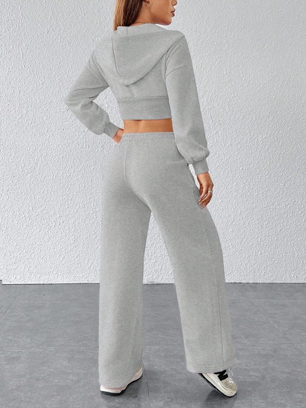 Women's FashionableZip Front Hooded Sweatshirt And Pants Two Piece Set