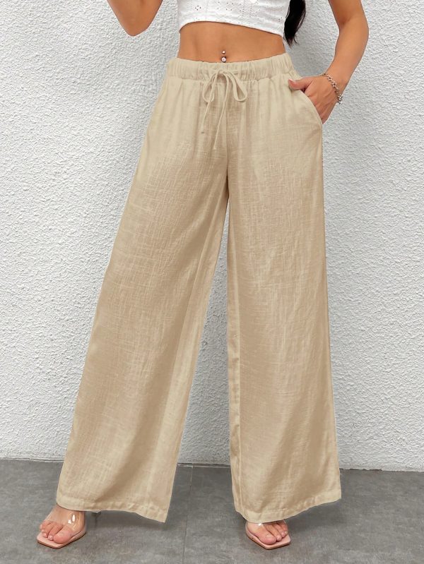 Women's White Woven Wide Leg Pants