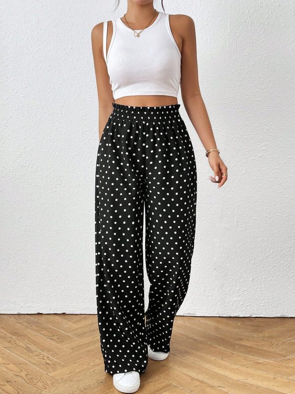 Women's Daily Casual Ruffled Edge All-Over Polka Dot Print Pants