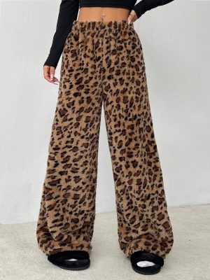 Women's New Leopard Print Plush Trousers Suitable For Autumn And Winter