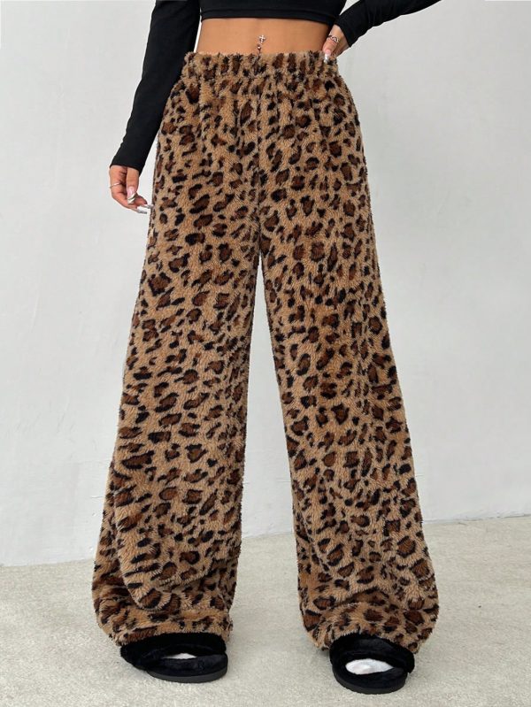 Women's New Leopard Print Plush Trousers Suitable For Autumn And Winter