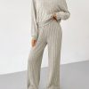 Knit Drop Shoulder Drawstring Hoodie & Pants, Fall Two Piece Outfit