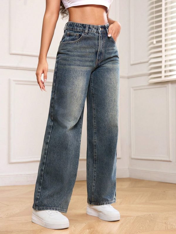 Casual Washed Straight Leg Jeans