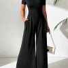 Short Sleeve Wide Leg Jumpsuit For Women, Casual And Loose-Fitting, Summer