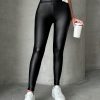 Solid PU High Waist Black Leggings