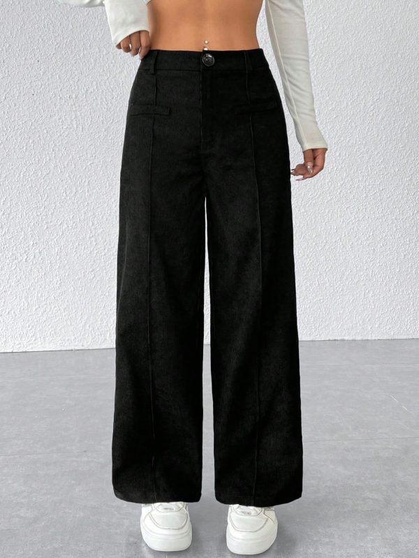 Black Corduroy Women's Wide Leg Trousers