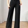 Commuting Elegant Irregular Waist Button Zipper Straight Pants Women's Black Trousers