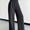 Solid Slant Pocket Wide Leg Suit Pants