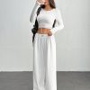Women Casual Letter Printed Elastic Waist Loose Wide Leg Pants