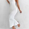 Backless Twist Back Split Hem Halter Evening Dress