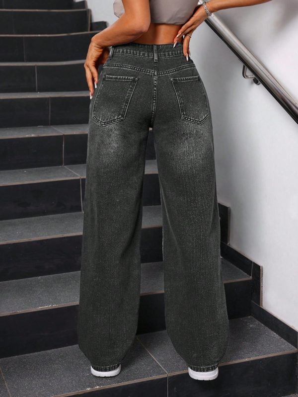 Women's Simple Everyday Cat Whisker Design Jeans