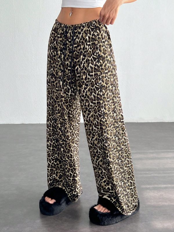 Leopard Print Knit Straight Leg Lounge Pants