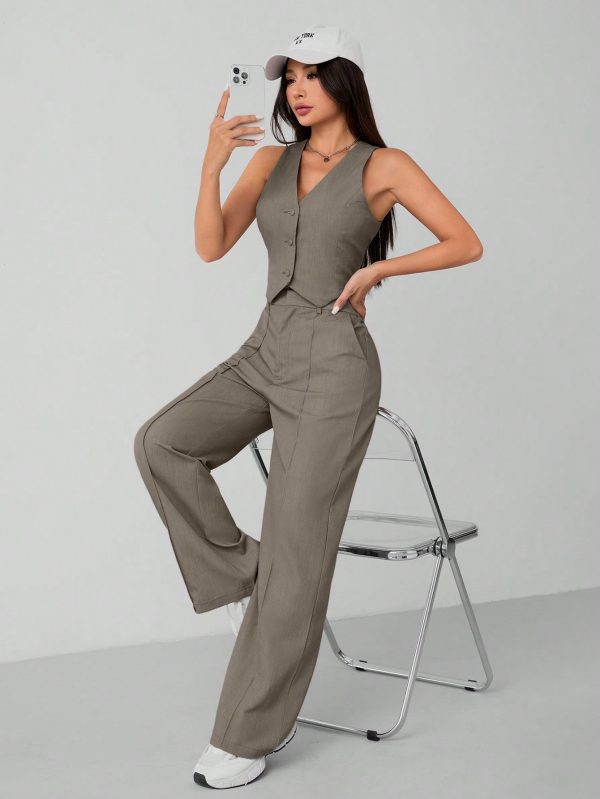 Women's Single Breasted Vest And Pants Formal Business Suit, Summer