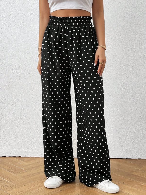 Women's Daily Casual Ruffled Edge All-Over Polka Dot Print Pants