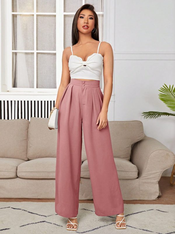 Women's Solid Color Zipper Closure Long Pants