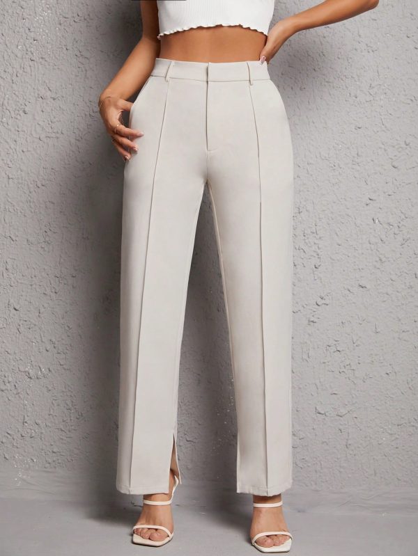 Solid Split Hem Suit Pants