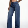 Casual Loose High Waisted Denim Wide Leg Pants, Blue