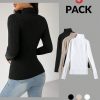 3pcs Turtle Neck Ribbed Knit Sweater