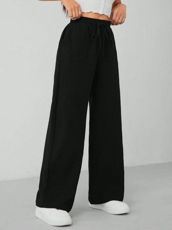Women's Solid Color Wide Leg Trousers With Insert Pockets