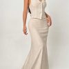 Halter-Neck Buttoned Top And Elegant Loose Skirt Two-Piece Set