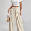 Women Ruched Simple Loose Wide Leg Solid Pants