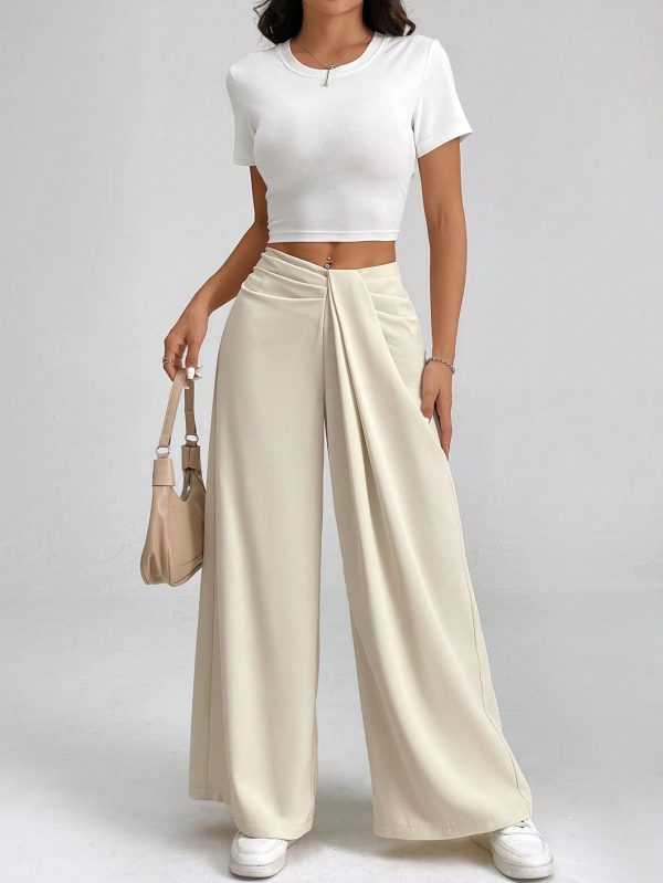 Women Ruched Simple Loose Wide Leg Solid Pants